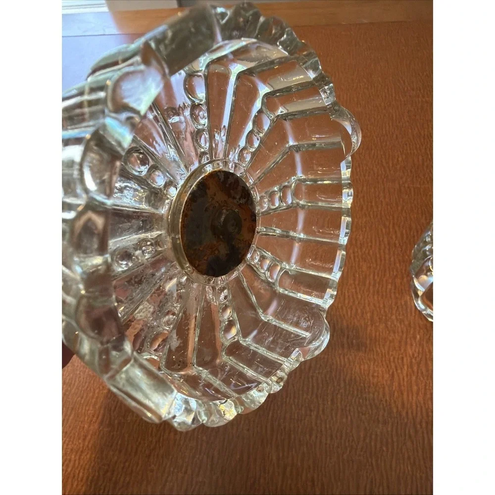 Vtg 1950's Art Deco Cut Glass Pair Of Candlestick Holders 4
